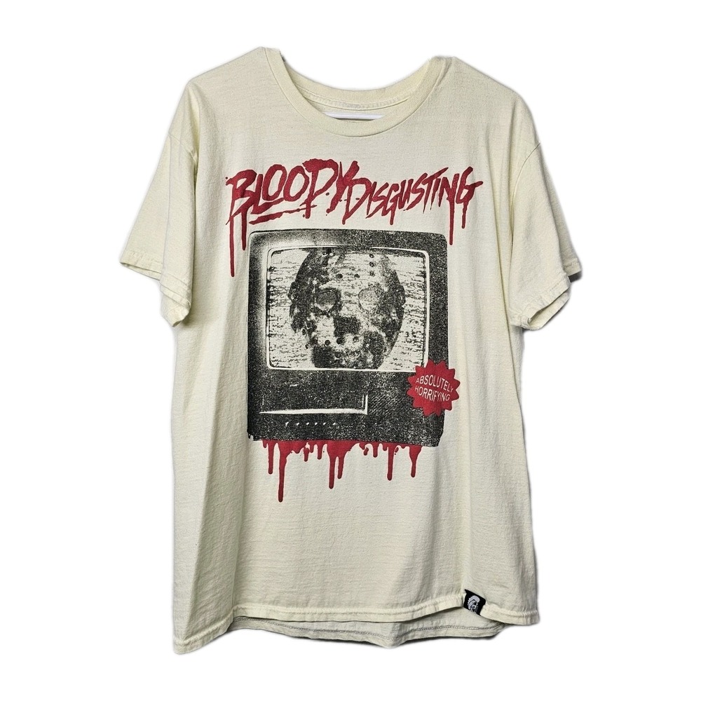 Friday The‎ 13th Shirt Mens Large Cream Bloody Disgusting Spirit Halloween Jason